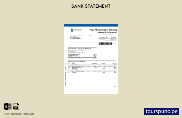 listo para imprimir Plantilla de Word   extracto bancario de cuenta del Royal Ba